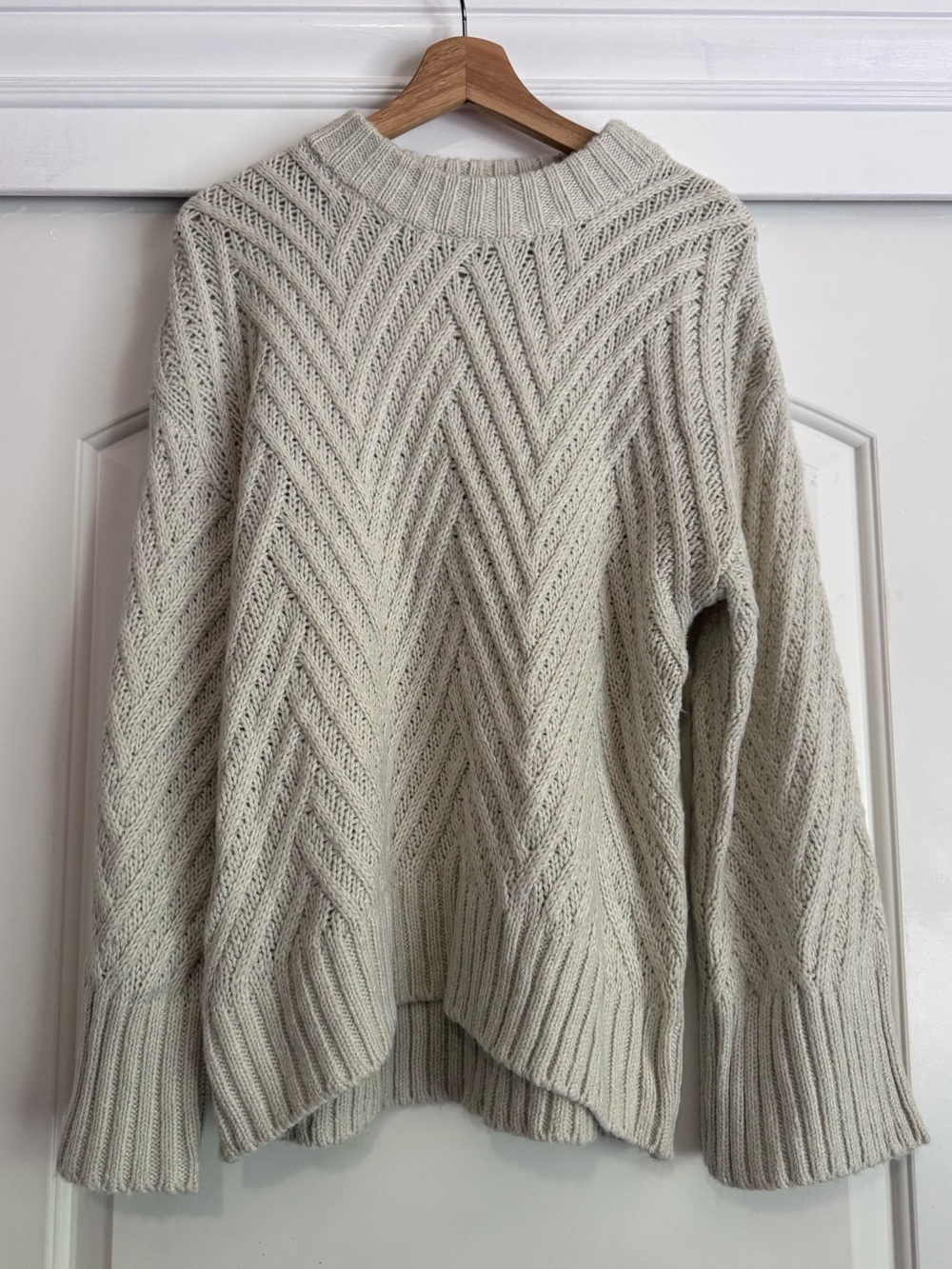 a new day Cream Chevron Cable Knit Crewneck Sweater